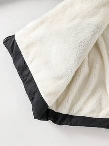 SHEIN Tween Girl Casual Fashionable Quilted Fabric Padded Coat With Drawstring Waist, Hooded Design And Furry Collar, Loose And Comfortable, Suitable For Autumn/Winter Daily, Commuting, Outdoor, Party And Photo Shooting - Black - View 8