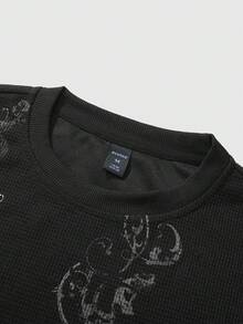 ROMWE MEN Spring Casual Graphic Men'S Gothic Cross Print Waffle Fabric Pullover Sweatshirt, Autumn/Winter - Black - View 2