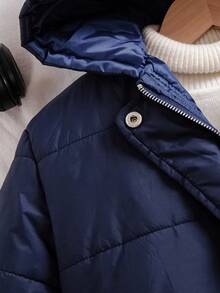 Chaqueta casual con capucha de invierno de unicolor y cremallera delantera de manga larga para niña preadolescente - Azul - Ver 4