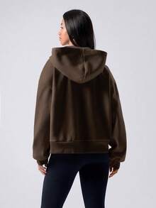 LYSMO 女士咖啡棕色简约连帽长袖卫衣，休闲拉链卫衣，棕色卫衣，女士白色运动夹克，棕色夹克，女士棕色卫衣，毕业典礼，返校服装，毕业典礼，女士教师服装，秋冬返校棕色拉链卫衣 - 咖啡棕 - 查看 2