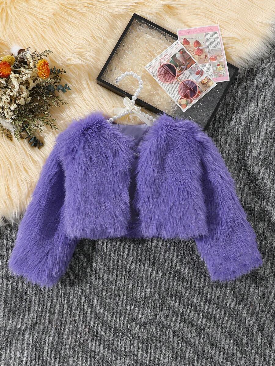 Elladie kids Girls Fashionable Faux Fur Vest Jacket, Elegant Casual Outerwear For Autumn/Winter - Purple - View 1