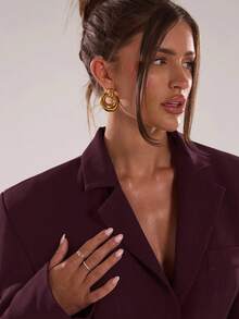 SHEIN BAE Women's Solid Color Front Button Fitted Long Sleeve Blazer - Red Violet - View 8