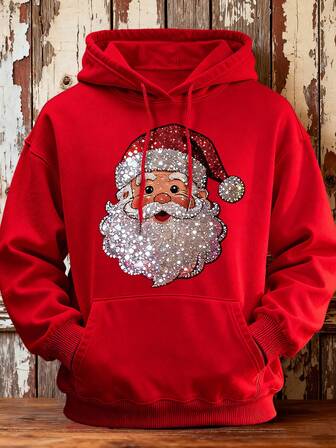 Męska bluza z realistycznym nadrukiem Świętego Mikołaja, kolorowa i wygodna bluza z długim rękawem do noszenia na co dzień