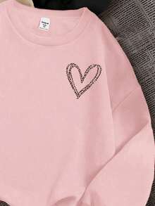 SHEIN Leap Crew 三件套复古奶油色、米白色、黑色豹纹爱心、豹纹蝴蝶结、字母图案少女休闲宽松圆领长袖卫衣，适合秋冬季穿着。 - 彩色 - 查看 4