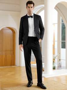 Calvornis 男士时尚正式派对提花单排扣西装套装 - 黑色 - 查看 2