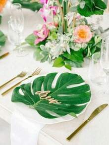 50pcs-Tropical Party Decorations Supplies Tropical Palm Leaves Hibiscus Flowers Simulation Artificial Leaf For Hawaiian Luau Party Jungle Beach Theme BBQ Birthday Table Decor,Artificial Palm Leaves For Hawaiian Jungle Themed Party - Multicolor - View 2