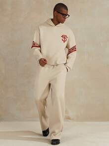 STYNVO 男士休闲印花连帽衫套装 男士两件套 连帽衫和运动裤 男士运动套装 男士连帽衫套装 - 米色 - 查看 3