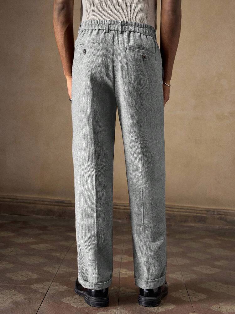 Men's Woven Casual Loose Straight Leg Pants, Fashionable Daily Wear