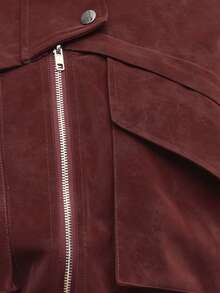 MUSERA 翻领超大口袋细节飞行员夹克，优雅冬日夜间外出工作皆宜，可爱迷人 - 酒紅色 - 查看 6