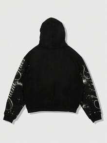 ROMWE MEN Street Life Men's Casual Figure Religious Print Hoodie Sweatshirt, Autumn/Winter - Black - View 2