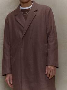 Musero 中长款宽松衬里大衣，侧边口袋，隐形拉链细节，春夏剪裁 - 棕色 - 查看 2