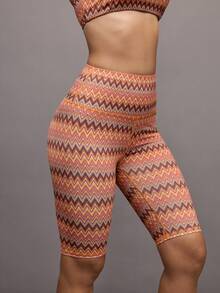 Activina Women's High Waist Bohemian Wavy Striped Print Sports Shorts - Multicolor - View 1