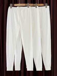 3pcs/Pack Teen Boys' Solid White Basic Casual Soft Cotton Thermal Underwear Bottoms - Multicolor - View 2