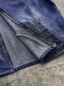 AXEPEAK Men's Washed C-Shirt Jacket, High-End Stand Collar Stylish Short Jacket - Blue - View 6