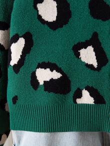 Sparklyn 女童时尚豹纹提花针织开衫，秋冬 - 橄欖綠 - 查看 6