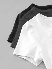 Plus Size Solid Color Casual T-Shirt With Button Decor, Minimalist Design