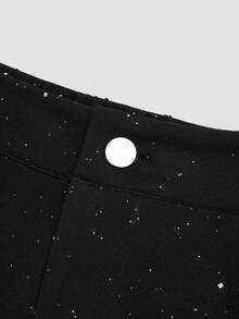 Celure Plus Size High Waist Black Sequin Wide Leg Shorts, Elegant Party Wear