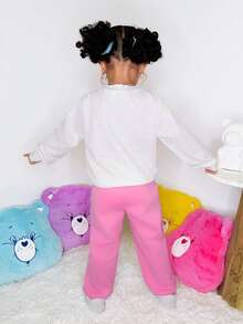 SHEIN X Care Bears 2件套少女熊印花宽松圆领运动衫和休闲运动裤 - 粉色 - 查看 2