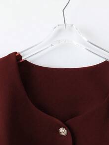 GlowEve CURVE 大码女式背心外套，圆领，适合春秋季节 - 酒紅色 - 查看 4