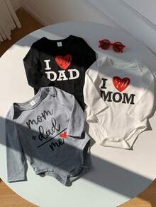 SHEIN 3pcs/Set Newborn Baby Unisex Casual Cute Letter Print Long Sleeve Bodysuit Outfit Set, Baby Winter Clothes - Multicolor - View 6
