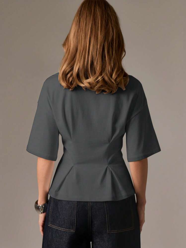 AiiRZ Sage Peplum T-Shirt With Short Sleeves And Fitted Waist Design For Casual Contemporary Style