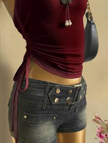 Attitoon 女士休闲抽绳系带短款抹胸 - 酒紅色 - 查看 7