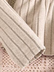 2pcs/Set Girls Elegant Beaded Knit Ribbed Fluffy Puff Sleeve Top And Simple Knit Pants Casual Outfit, Autumn/Winter - Apricot - View 8