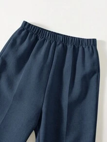 SHEIN 男婴绅士装：白衬衫、卡其色西装外套、松紧腰裤套装，适合生日派对、晚会、表演、婚礼、迎婴派对、1 岁生日庆祝活动 - 藏蓝色 - 查看 5