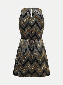 Maija 女式波浪条纹亮片圆领无袖时尚迷你连衣裙 - 彩色 - 查看 8