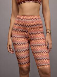 Activina Women's High Waist Bohemian Wavy Striped Print Sports Shorts - Multicolor - View 4