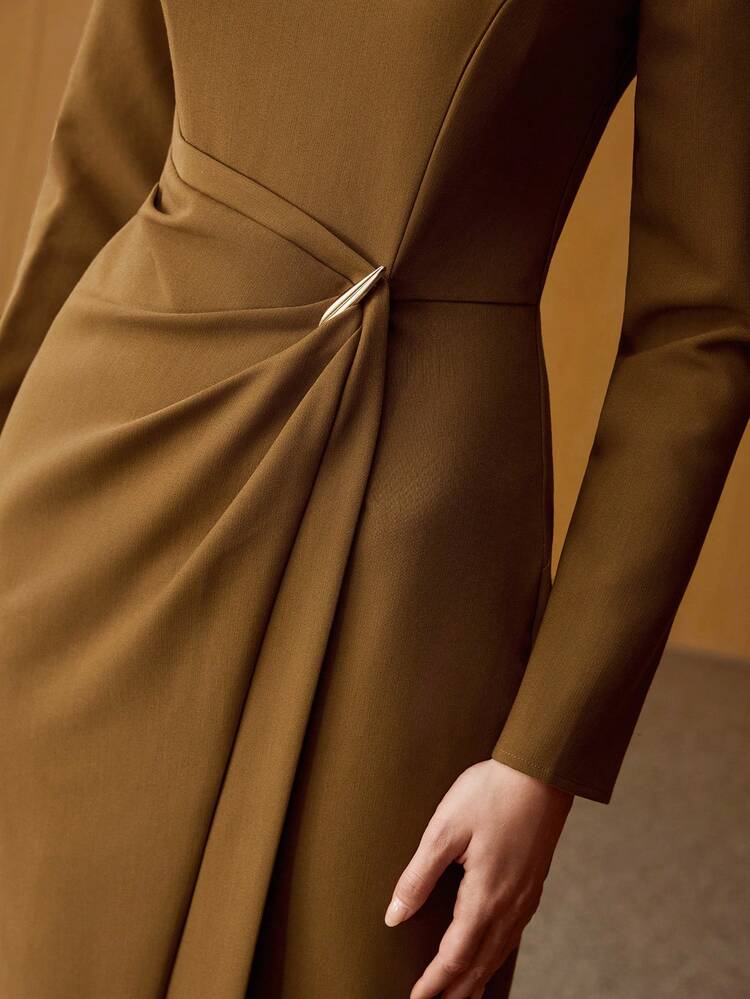 WOMEN'S ELEGANT FOLD PLEATED MIDI DRESS FOR COMMUTING