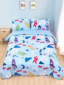 Teletubbies X SHEIN 三件套被套 条纹蓝印花 舒适柔软 透气保暖 蓝色被套 适合儿童单人床/双人床/大床/特大床 - 淺藍色 - 查看 2