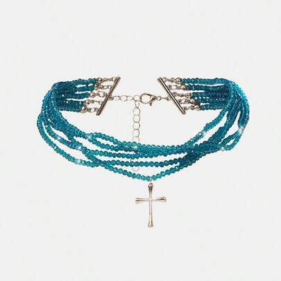 Y2Kool 1 pieza Collar cruzado de 5 capas con cristal de vidrio adecuado para uso diario, unisex