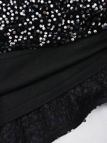 SHEIN Unity 亮片露背迷你连衣裙，情人节服装 - 黑與白 - 查看 3