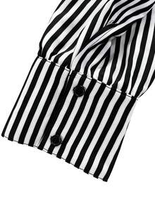 GlowEve CURVE Plus Size Black And White Striped Patchwork Casual Shirt Businesschic - Black and White - View 5