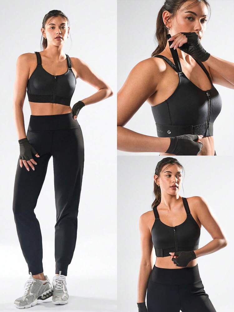 Ziptight Bra Make An Impact Quick Dry Foam Cup Mesh Zipper Front Sports Bra High Impact Running Jogging Workout Gym Training Active