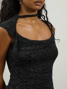 COUREZ 不对称针织吊带背心/Y2K秋冬外出派对黑色上衣新年性感 - 黑色 - 查看 6