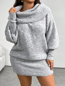 Firerie 大码休闲复古风 Y2K 风格灰色露肩长袖毛衣裙，舒适百搭，适合日常穿着，适合秋冬季 - 灰色 - 查看 7