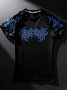 GymBeat Áo thun thể thao nam tay ngắn raglan cổ tròn in hình chữ thập, dáng ôm, thích hợp tập luyện, tập gym, áo thun nén in hình, áo Glowmode, áo nén nam. - màu đen - Xem 6