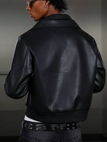 STYNVO 男士PU皮长袖夹克，街头风百搭复古美式休闲夹克，拉链设计情侣款，秋冬款，朋克风 - 黑色 - 查看 2