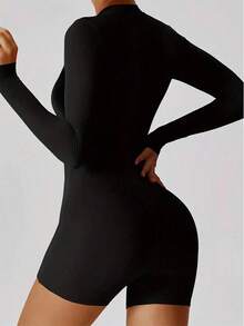 Rovax 女式纯色修身高领长袖连体裤 - 黑色 - 查看 2