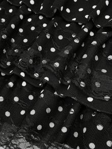 Sweetra Plus Size Polka Dot & Lace Patchwork A-Line Flared Mini Skirt - Black - View 5