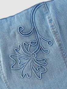 SHEIN MOD Women's Denim Dress With 3D Floral Decor - Blue - View 4