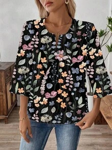 EMERY ROSE Áo sơ mi công sở cổ chữ V tay 3/4 dành cho nữ, Xuân/Thu - màu đen - Xem 4