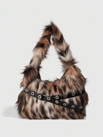 Grunge Punk 1 pièce Sac en peluche imprimé léopard marron chic pour les aisselles, un sac à main à la mode des années 2000 pour les femmes distinguées, un petit sac d'inspiration punk avec décoration , idéal pour accompagner un sac à main lors de fêtes et de rassemblements.