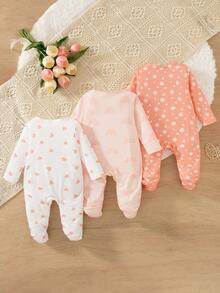 SHEIN Playful Pals Bộ đồ liền thân dài tay họa tiết trái tim cầu vồng dễ thương cho bé sơ sinh màu san hô - Nhiều màu - Xem 2