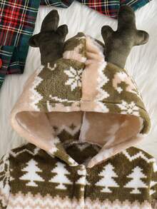 Newborn Baby Christmas Santa Snowflake Deer Pattern Flannel Footed Romper,Warm Long Sleeve Winter Clothes Gift,Beige,Autumn,Cute,Family Matching - Green - View 3