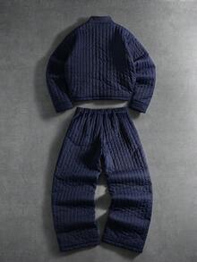 PAVTROS 男士绗缝长袖图案夹克和宽松阔腿绗缝裤套装