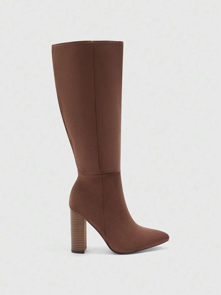 CUCCOO BIZCHIC Women's Fashion Brown Suede Chunky Heel Pointed Toe Over-The-Knee Boots, Classic Versatile For Commute, Date, Party, Holiday