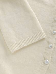 SHEIN Franclia 女式杏色圆领纽扣开衫、针织毛衣 - 杏色 - 查看 5